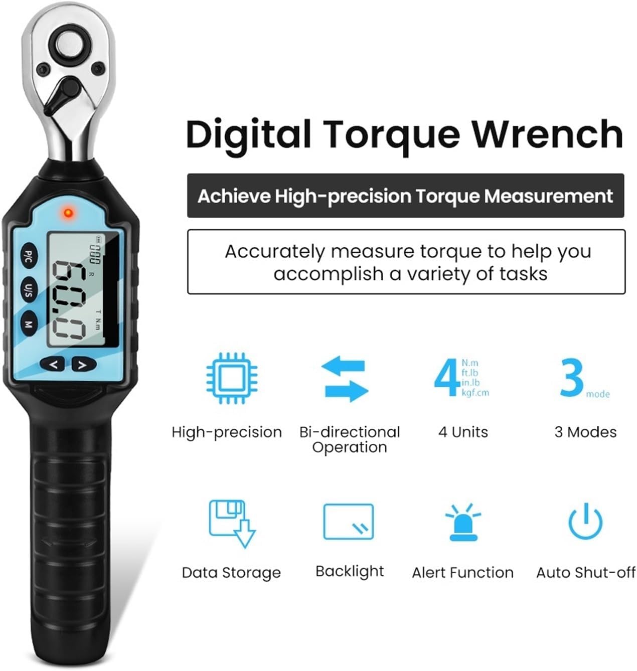 Digital Torque Wrenches, Digital Preset Torque Wrench 1/2' 3/8' 1/4' Bidirectional Ratchet Head Professional Adjustable Bicycle Repair Hand Tools,Electronic(GM10)