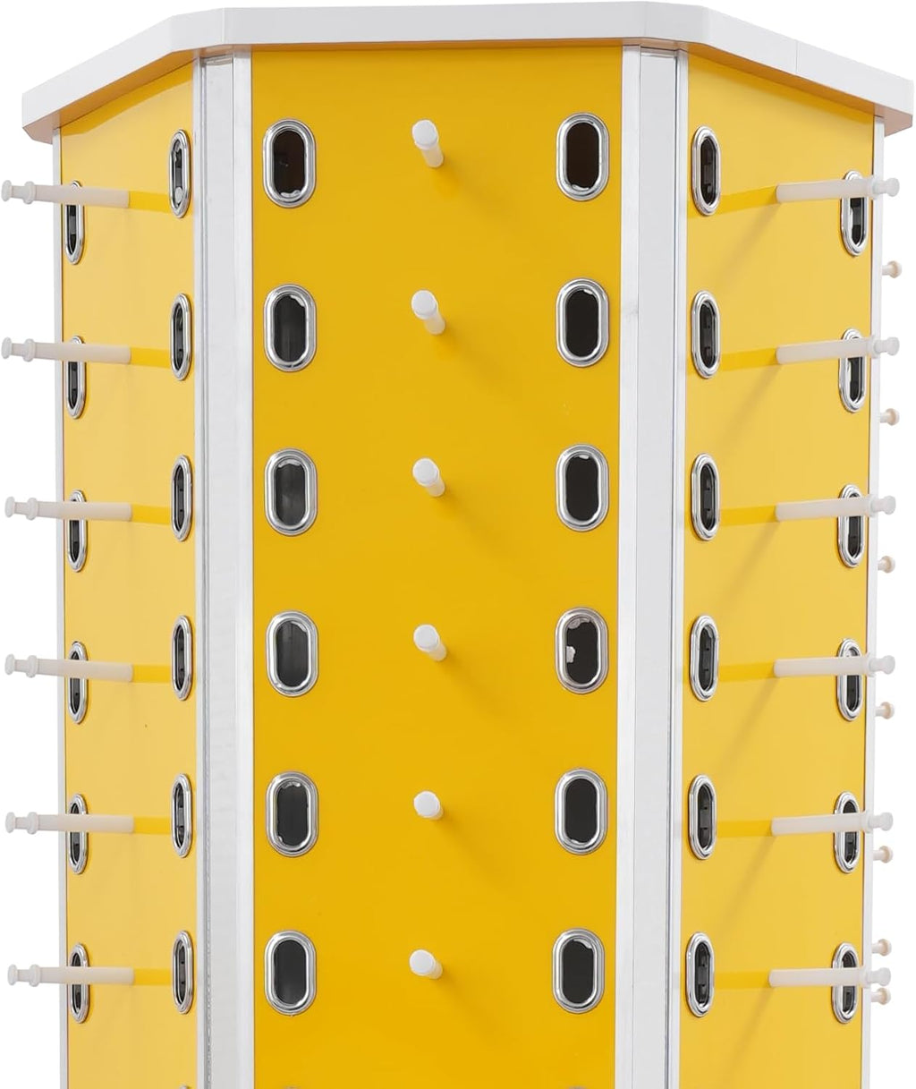 Sunglasses Retail Display Rack, 6-Sided Wood Floor-standing Eyeglass Holder, 102-Pair Eyewear Holder, 360°Rotating, with Storage Cabinet & 4 Swivel Wheels for Retail Exhibition (Yellow)