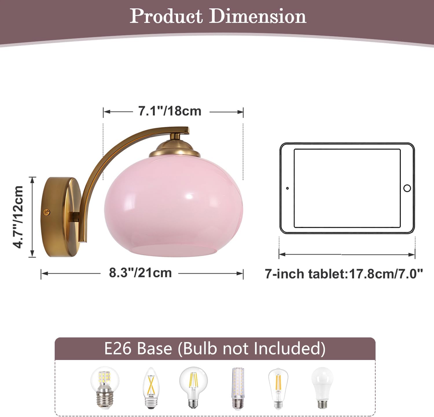Pink Wall Sconce Light Antique Brass Sconces Set of 2 Mid Century Modern Globe Wall Sconce Lighting Vintage Bedroom Wall Lights Gold Hallway Wall Lighting Fixtures