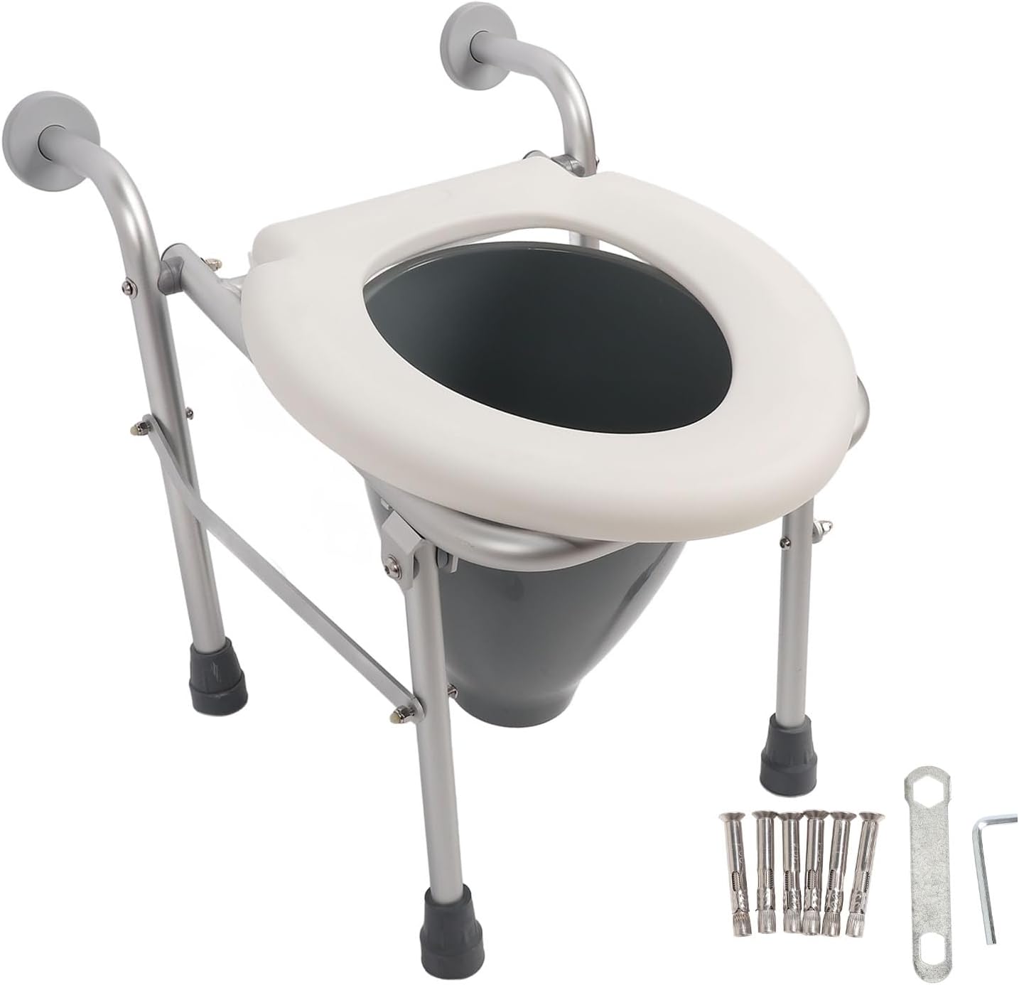 Raised Toilet Seat, Heavy Duty Aluminum Alloy Toilet Seat Riser with Handles for Elderly Handicap Pregnant with Foldable Space Saving Design