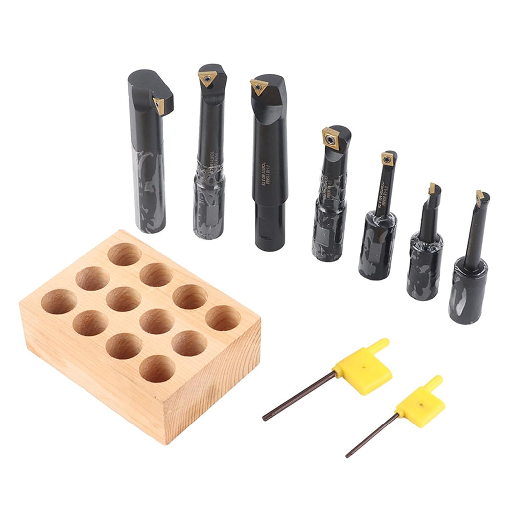 7-Piece Boring Bar Set with 18mm Round Shank, Indexable Carbide Inserts, Fit for F1-18 Turning Tool Holders, Compatible with Standard Milling and Lathe Applications