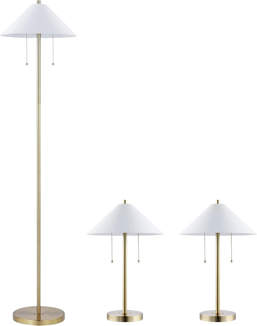 SAFAVIEH Lighting Collection Prisma Contemporary Gold/White Pull-Chain Floor & Table Lamp Set of 3 (LED Bulbs Included)