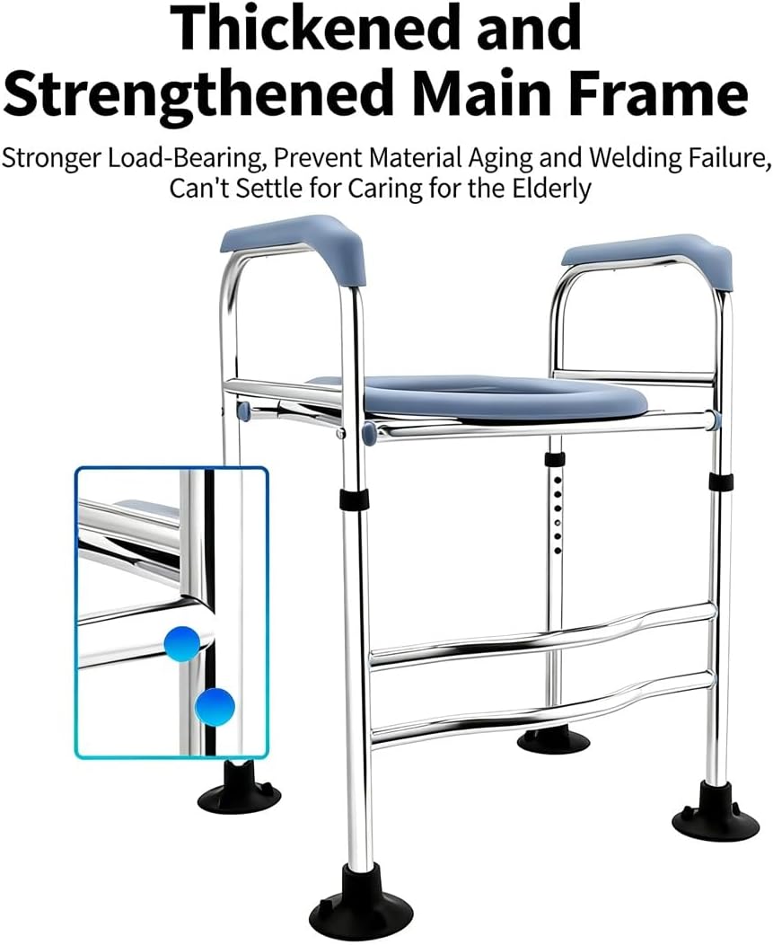 Toilet Seat Riser with Arms, Elevated Commode Safety Frame for Elderly, Handicap & Disabled, Bathroom Toilet Safety with Adjustable Height