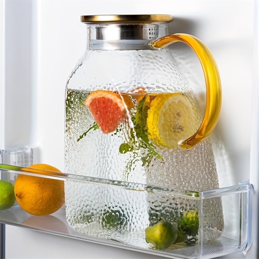 Beverage Serveware 1.8L Glass Water Pitcher With Lid And Spray Nozzle Featuring Handle For Refrigerator Suitable For Hot/Cold Water Ice Tea Juice Water Carafe