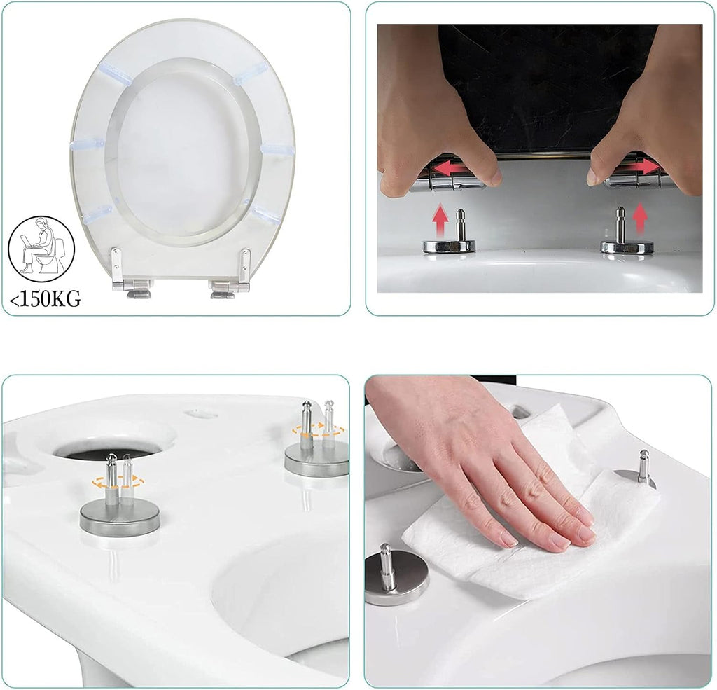 Toilet Seat Quick Release Toilet Seat, Heavy-Duty Soft Close Toilet Lid Oval Shape, Environmentally Friendly Resin Toilet Seat Adjustable Hinges
