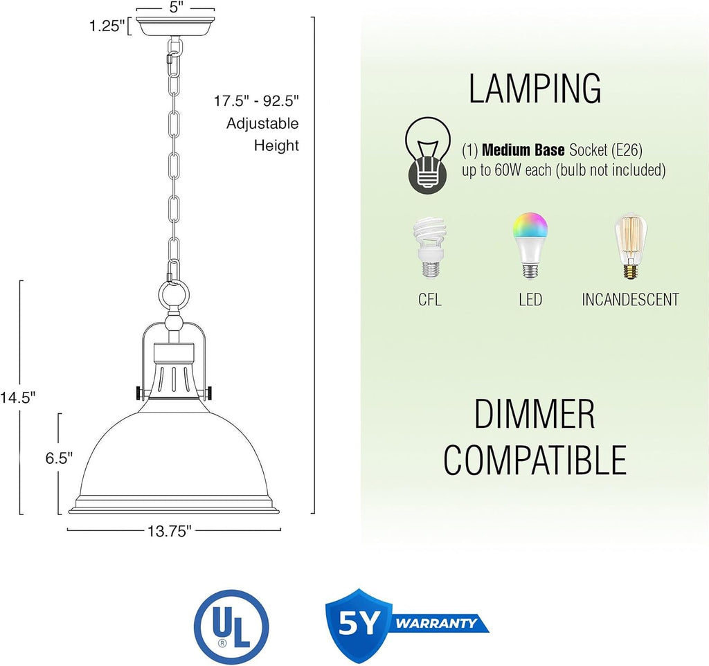 Kira Home Belle 14' Modern Industrial Pendant Light, Adjustable Hanging Height, Oil Rubbed Bronze Finish