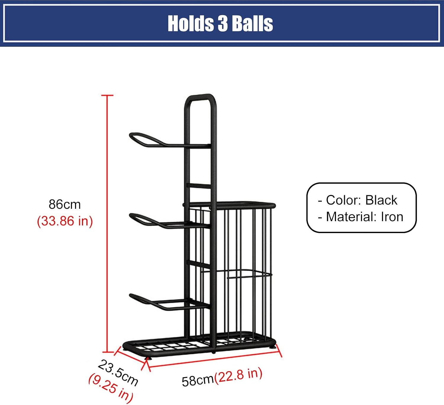 Basketball Ball Storage Rack Ball Storage Display Rack Floor Stand, Vertical Standing Metal Sport Ball Organizer Holder, Basketball Football Volleyball Storage Display