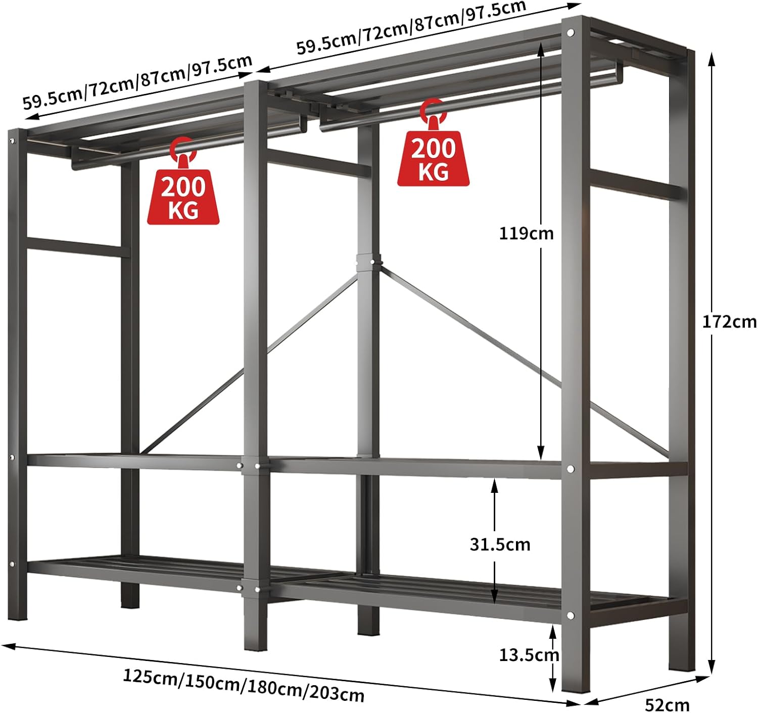 49.2in Heavy Duty Portable Closet with Cover, 1500lbs Foldable Covered Metal Clothing Wardrobe Closet System, Heavy Duty Garment Rack for Hanging Clothes, for Bedroom, Apartment, Rental Property,Blue