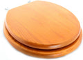 Renovators Supply Manufacturing™ Light Oak Wooden Round Toilet Seat with Chrome Hinges & Stabilizers – Solid Hardwood, Durable Cross-Frame Design