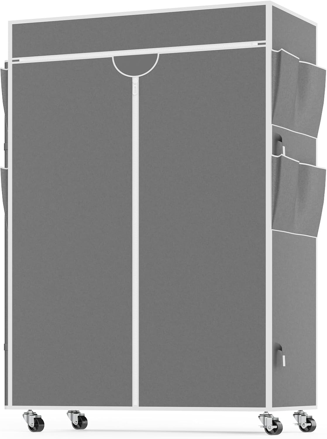 Homdox Garment Rack with Cover, Heavy Duty Clothing Rack for Hanging Clothes, Portable Closet Wardrobe, Double Rods Garment Rack with wheels, 35.1' W x 17.4' D x 80.6' H, Gray