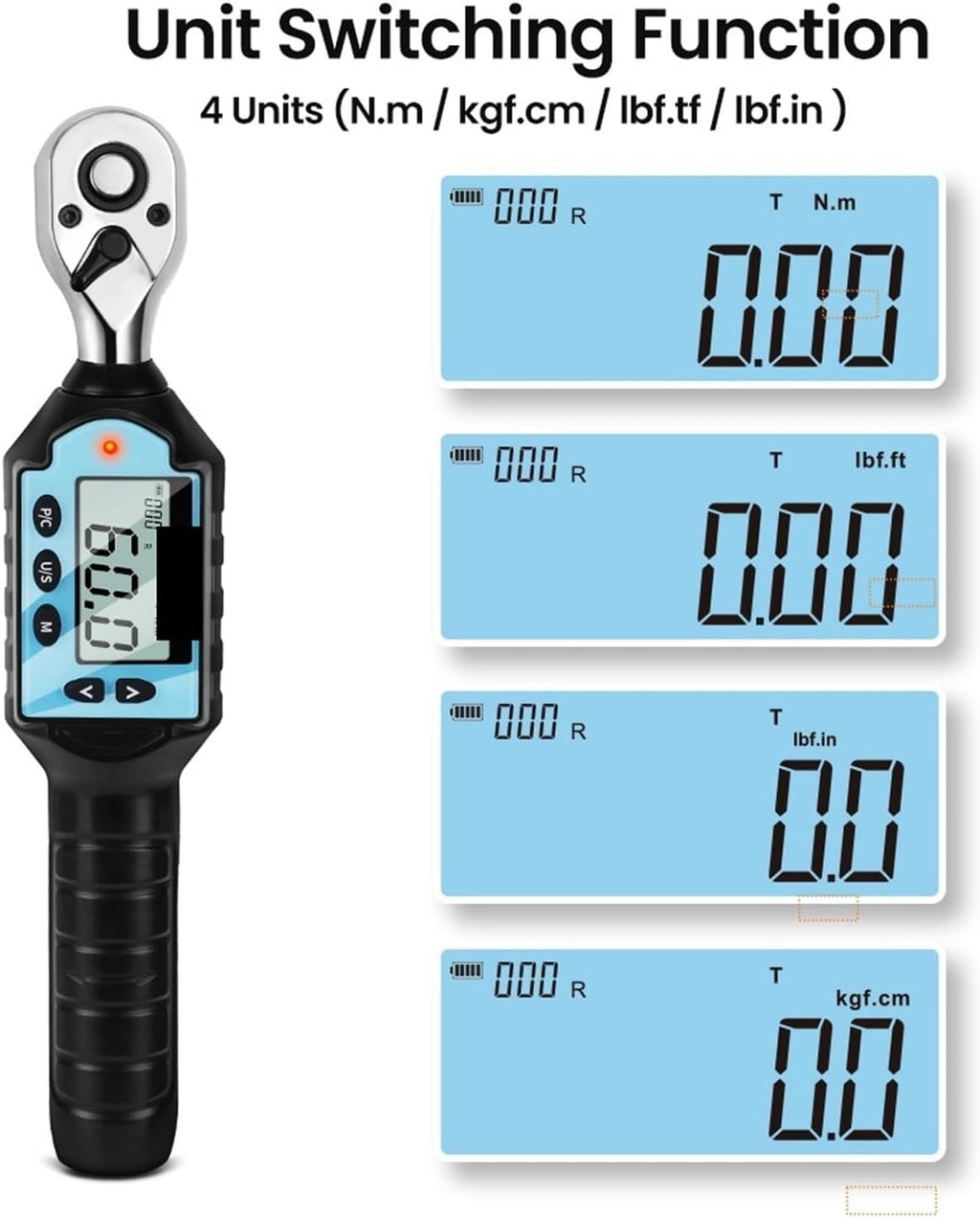 Digital Torque Wrenches, Digital Preset Torque Wrench 1/2' 3/8' 1/4' Bidirectional Ratchet Head Professional Adjustable Bicycle Repair Hand Tools,Electronic(GM10)