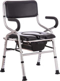 Commode Chair for Seniors, Folding Steel Bedside Commode Chair, Height Adjustable Toilet Shower Chair with Removable Bucket, Easy No Tool Assembly, Bedside Commodes Black