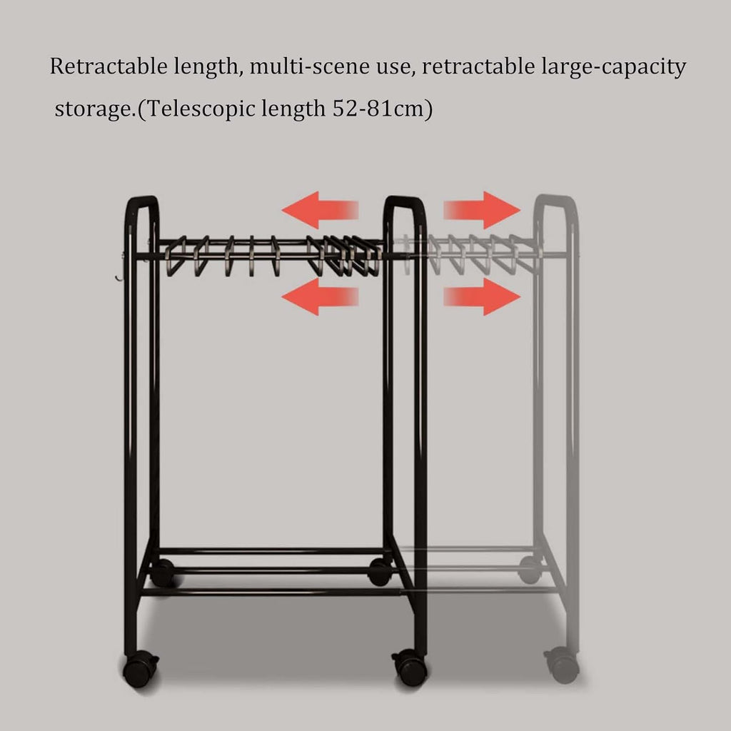 Expandable Metal Garment Rack - Rolling Pants Hanger Trolley for Jeans & Skirts, Space-Saving Closet Organizer with Pull-Out Trouser Display Stand
