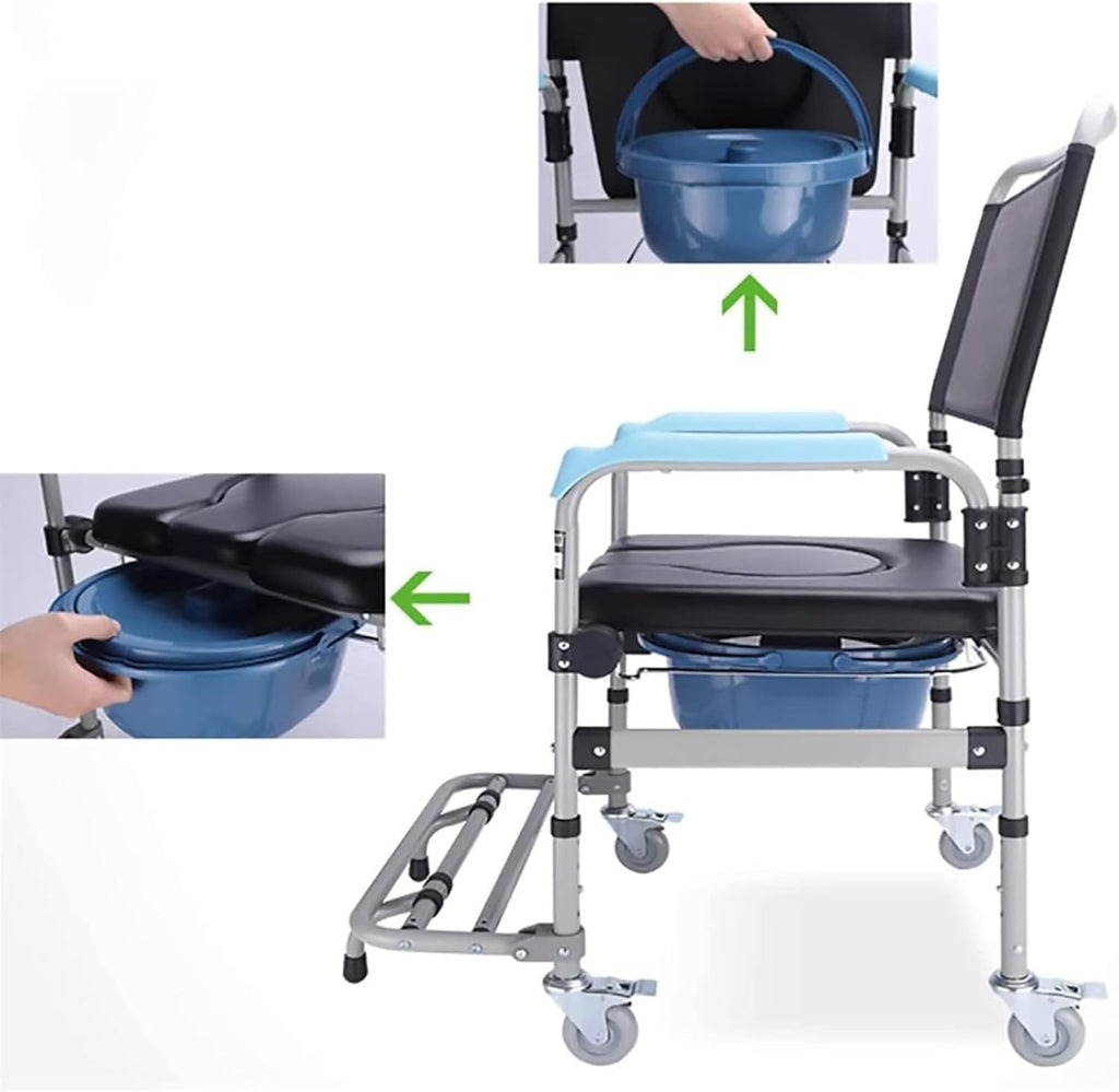 Bedside Commode,Toilet Seat with Handles Commode Chair with Wheels with Built-in Toilet Non-Slip Shower Chair with Padded seat for Any