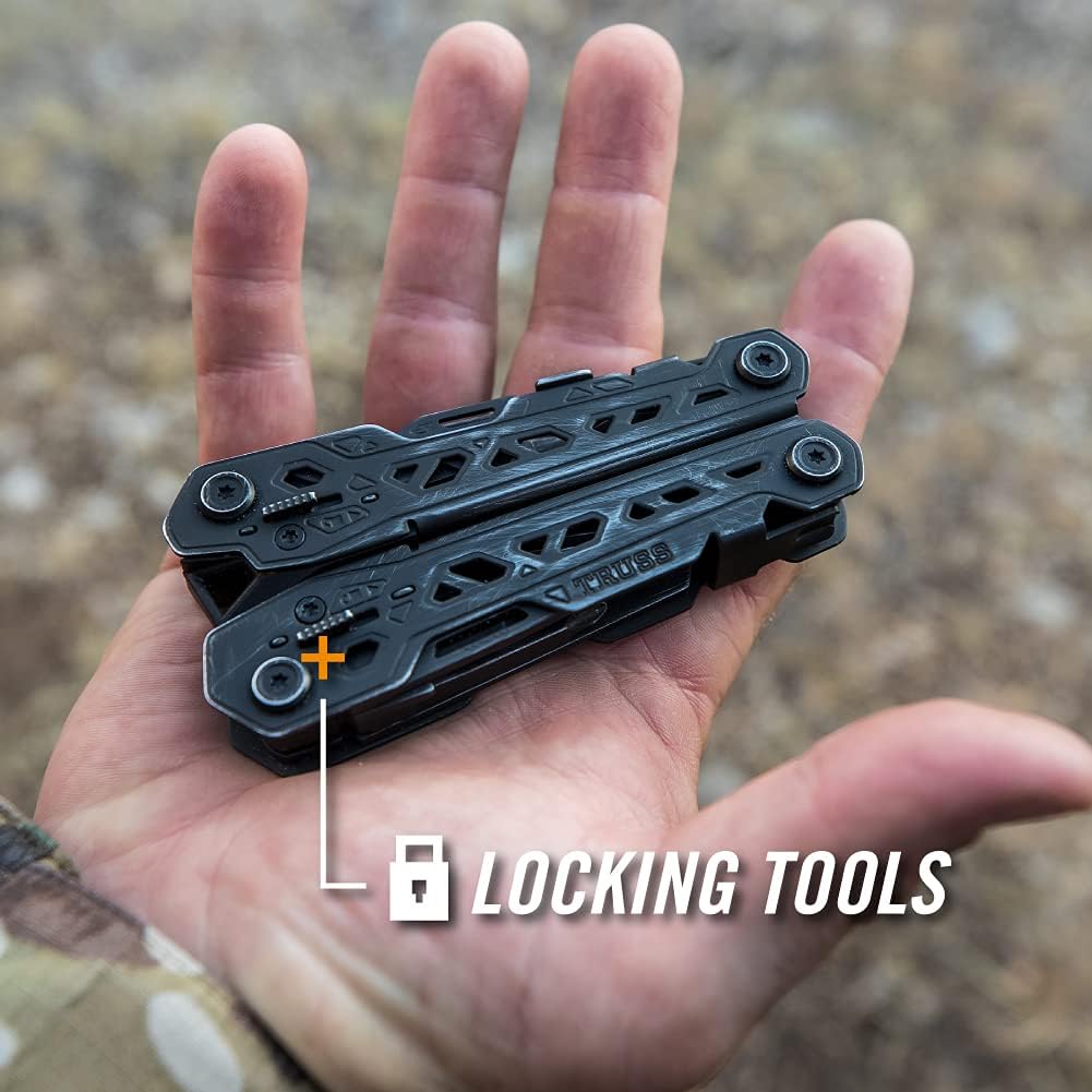 Gerber Gear Truss Multitool, Gifts for Men, 17-in-1 EDC Needle Nose Pliers, includes Pocket Knife, Screwdriver, and Bottle Opener Accessories, Fishing and Camping Gear, Black (Pack of 12)