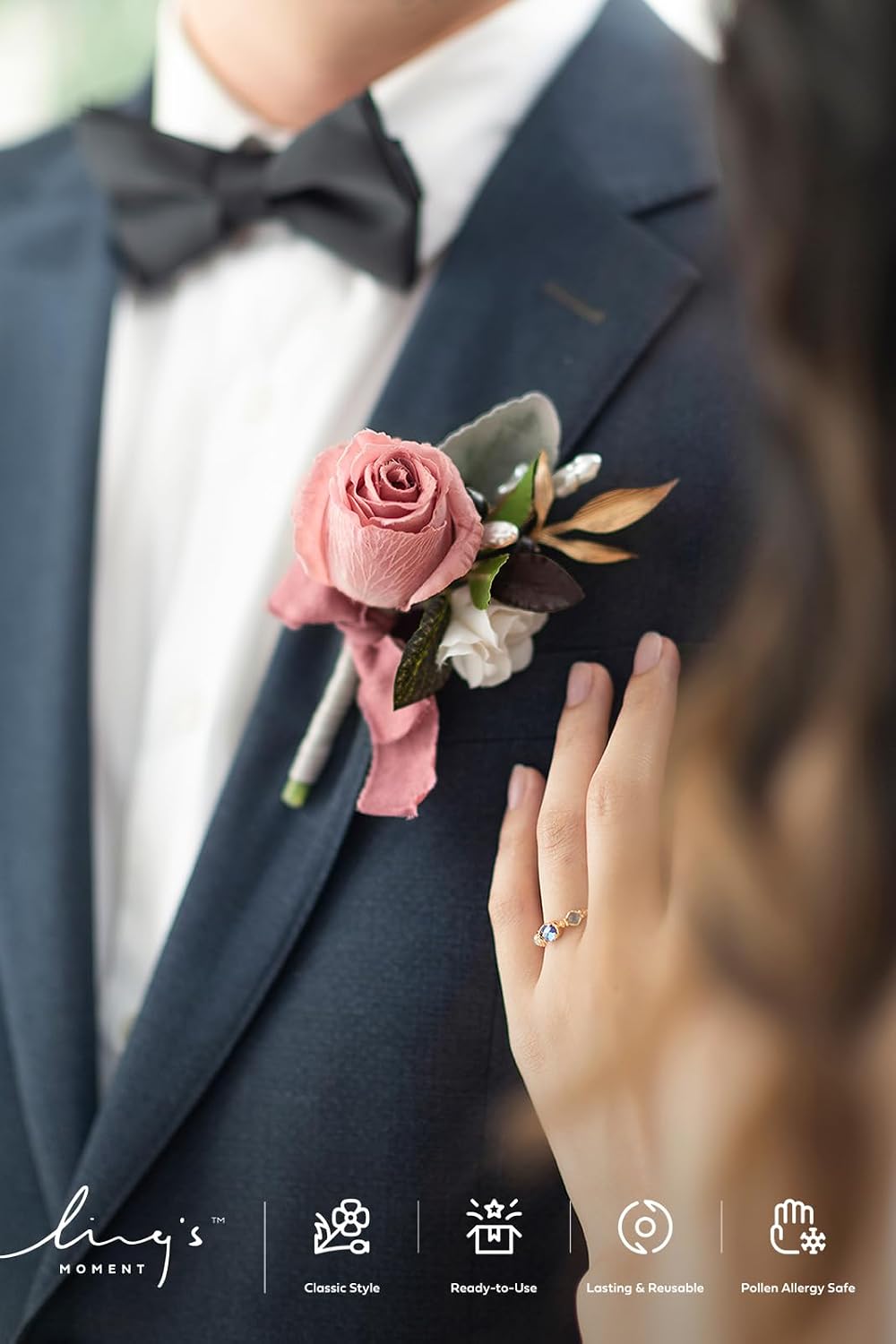 Ling's moment Wedding Artificial Flowers Package, Bridal Bouquet, Bridesmaid Bouquets, Boutonniere for Men, Rose Petals.Dusty Rose Muave
