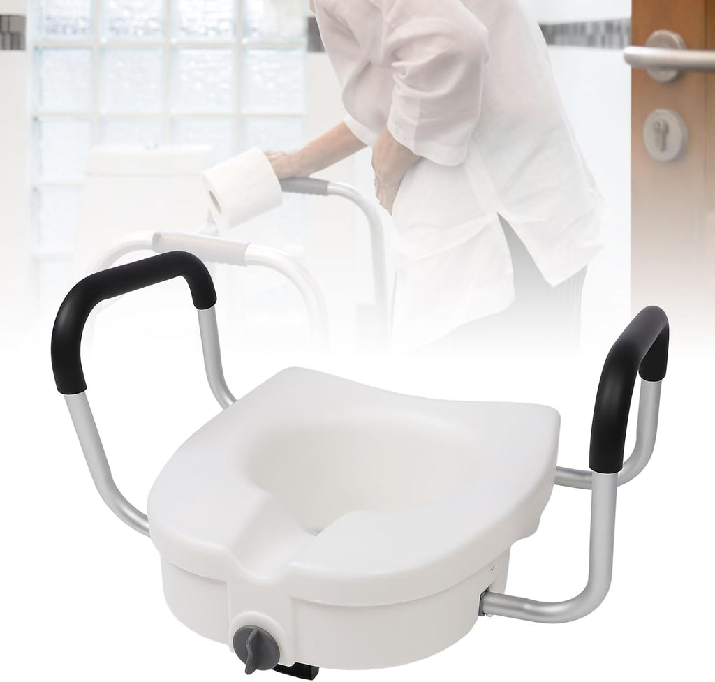 Toilet Seat Riser, Adjustable Removable Padded Arms Raised Toilet Seat Cushion for Elderly Pregnant Handicap (White)