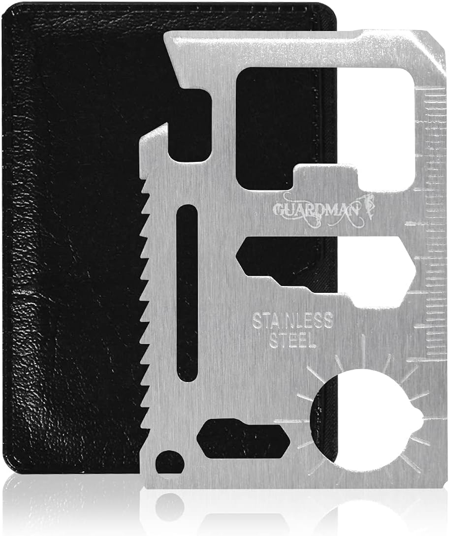GUARDMAN 11-in-1 Survival Credit Card Multitool – Fathers Day Stocking Stuffer Christmas Gift - Multipurpose Tactical Wallet Tool With Bottle Opener, Survival Knife For Men Birthday Dad - 100 Pack