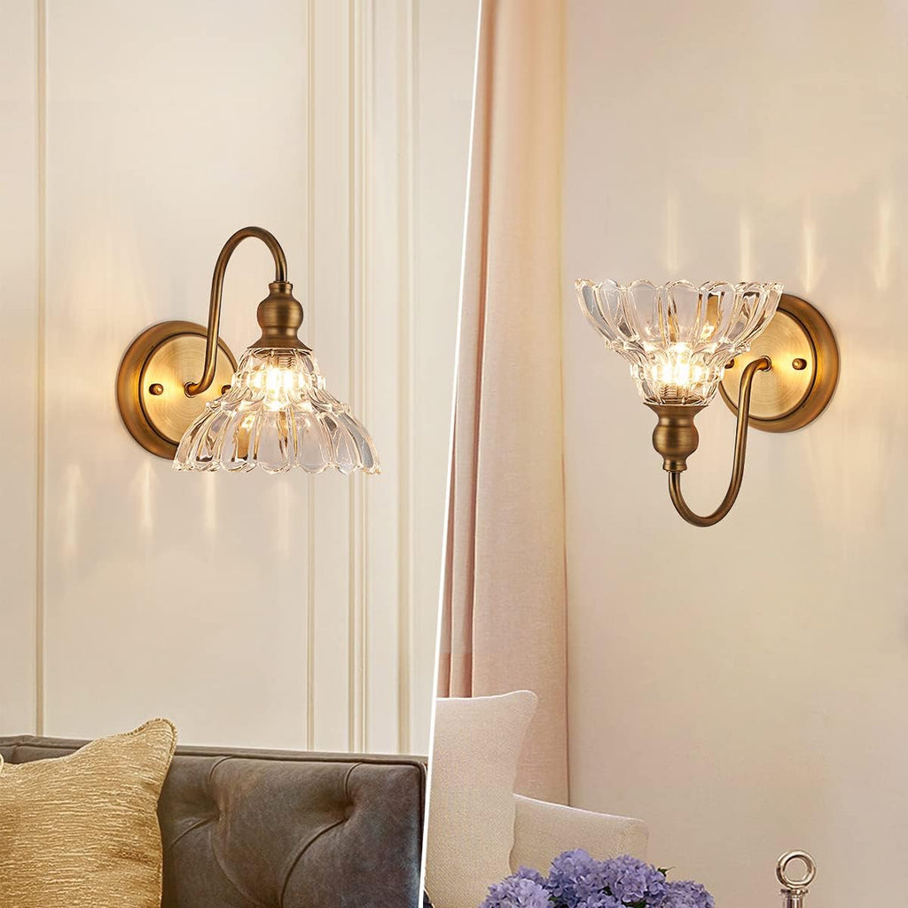 2-Pack Vintage Wall Sconces Brass Bathroom Vanity Lighting Fixtures Beautiful Wall Light Set of Two for Bedroom Bathroom Hallway Living Room