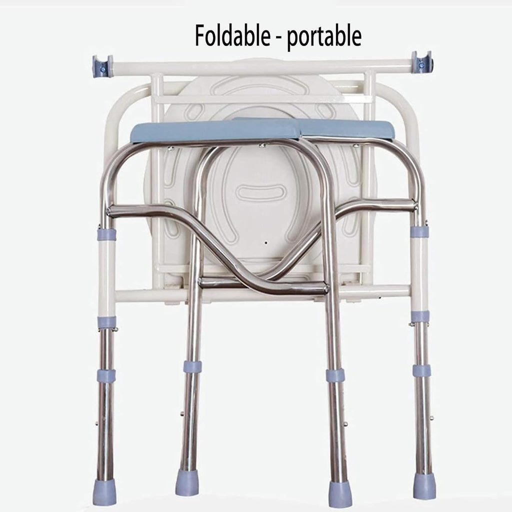 Folding Toilet Seat Chair Portable Bedside Commode, Height Adjustment Extra Wide with Bucket Splash Guard Heavy Duty Adult Bathroom Pail Fits Toilet Chair