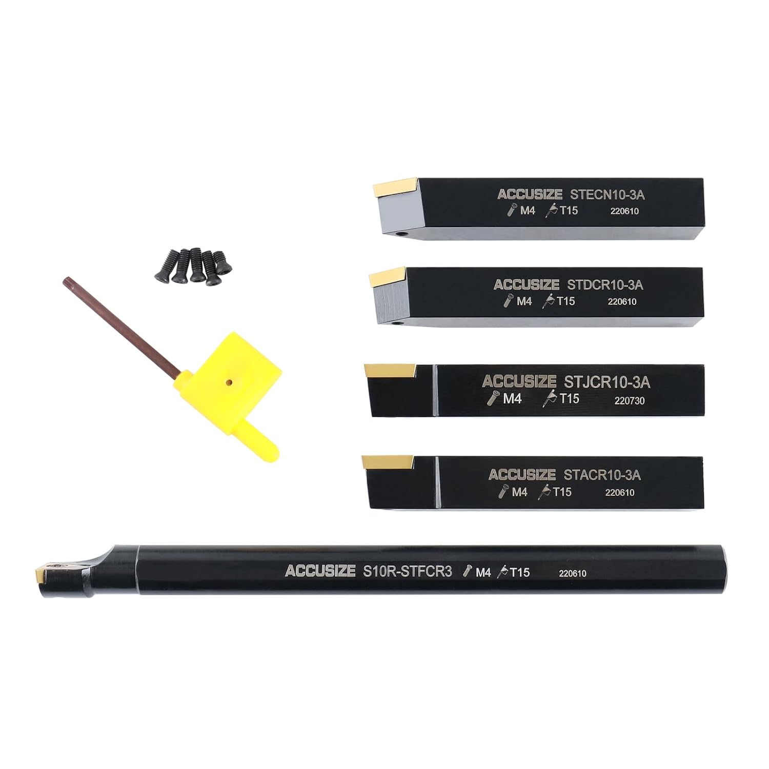 Accusize Industrial Tools Mini Indexable Turning Tool Boring, 5/8 in | Shank Size 5/8 in, Uses TCMT32.5 Inserts, Includes 5 Holders and Boring Bar, 2386-0058