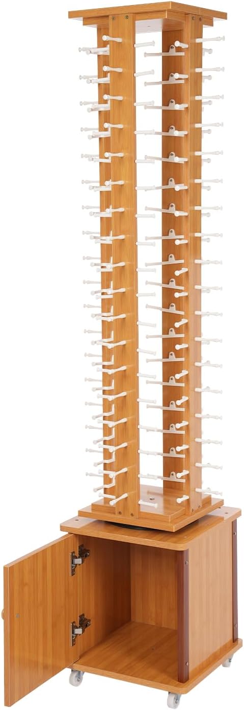 Rotating Glasse Display Stand,72 Pairs Floor-Standing Sunglasses Display Rack w/4 Swivel Wheels,Rotating Eyewear Holder Sunglasses Organizer (Light Brown)