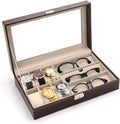 Glasses Stand Leather 6 Watch Box Jewelry Case and 3 Piece Eyeglasses Storage and Multi Sunglass Glasses Display Case Organizer for Women Men Eyewear Display Stand (Color : Brown)