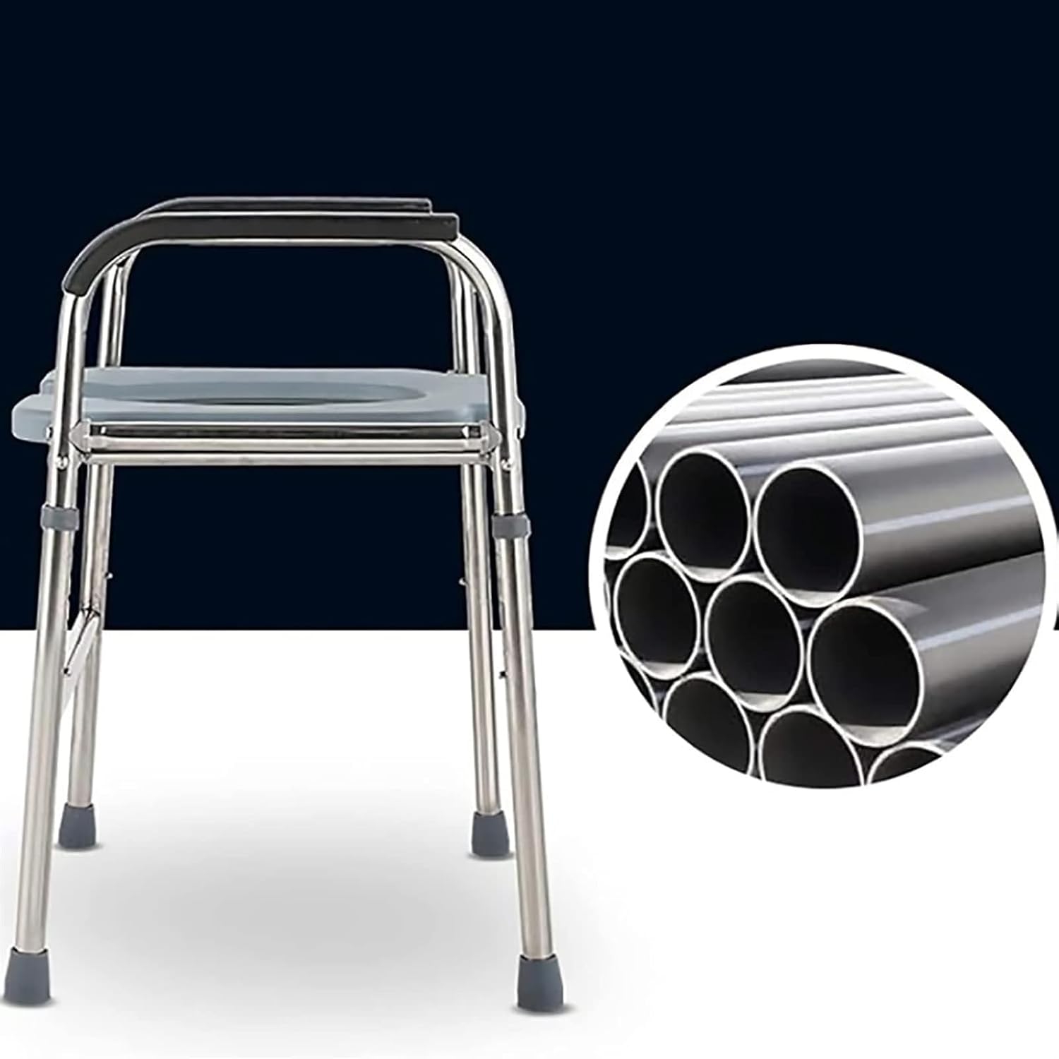 Bedside Commode,Toilet Seat with Handles Folding Commode Chair Stainless Steel with arms Lightweight Camp Toilet seat Perfect for Trips