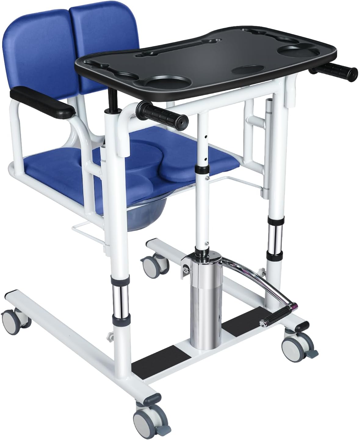 Patient Lift Transfer Chair - Heavy Duty Shower Commode Chair with Toilet Safety Frame (Dual A - Blue)