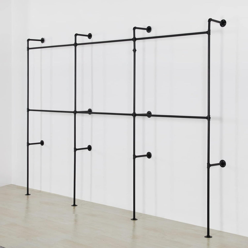 Modern Simple Industrial Pipe Clothing Rack, Display Stand Wall Mounted Clothes Garment Rack Heavy Duty Hanging Clothes Rods Bar for Closet Storage, 134in Black