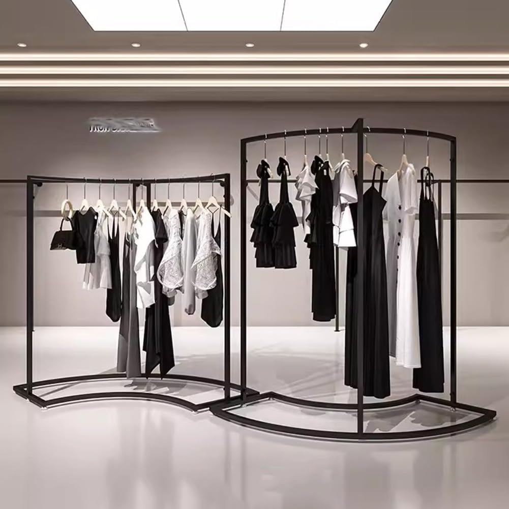 Etlegor Black Half Round Clothes Rack, Clothing Display Rack Floor Standing Garment Rack Curved CombinationClothes Hanging Rack Used For Retail Clothing Stores (Color : Black, Size : 2PCS)
