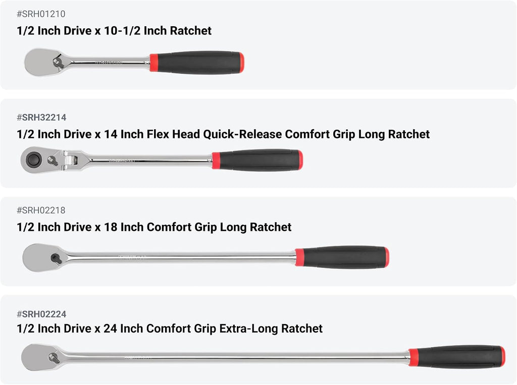TEKTON 1/4, 3/8, 1/2 Inch Drive Non-Quick-Release Comfort Grip Ratchet and Breaker Bar Set (15-Piece) | SDR99903