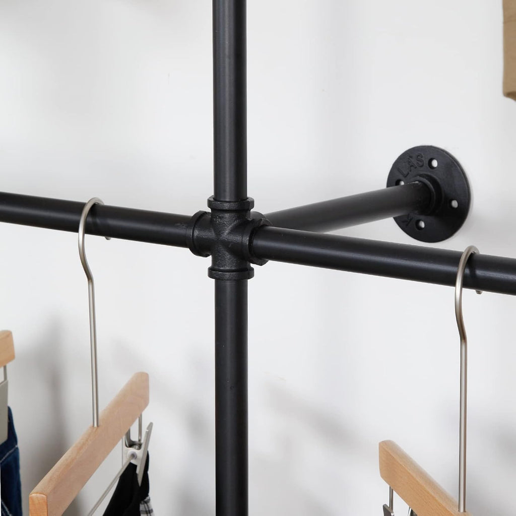 Modern Simple Industrial Pipe Clothing Rack, Display Stand Wall Mounted Clothes Garment Rack Heavy Duty Hanging Clothes Rods Bar for Closet Storage, 134in Black