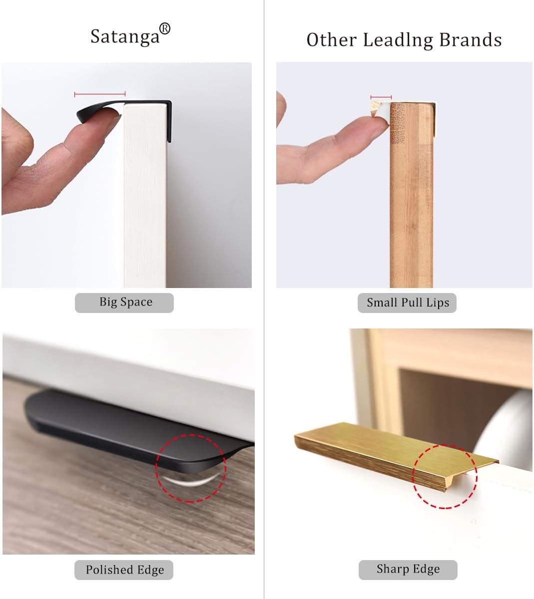 Satanga Edge Black Finger Pull for cabinets Kitchen Concealed Drawer pulls Aluminum Flat Hidden Back Mount Door Handle for Home 30 Pack Modern 6' Overall Length Easy Installation