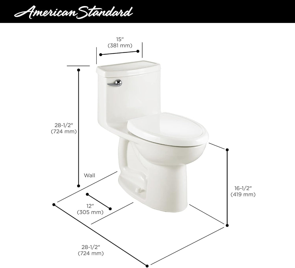 American Standard 2403128.021 Compact Cadet 3, One-Piece Toilet with Slow Close Toilet Seat, Elongated Front