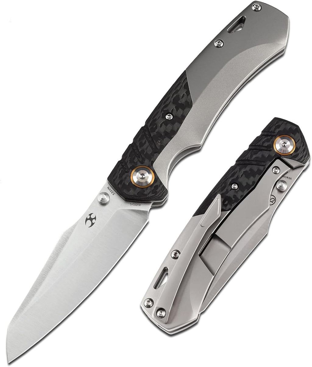KANSEPT Weim Pocket Folding Knives for Men EDC Camping Folding Knife 3.28'' Satin CPM S35VN Material Pocket Folding Knife with Titanium + Twill Carbon Fibe Handle K1051A1