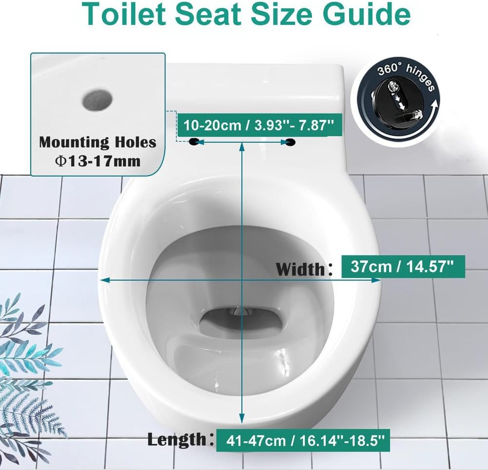 Toilet Seat White Soft Close Toilet Seat, 37 * 44Cm Oval Standard Size Toilet Lid, Quick-Release for Easy Cleaning, Durable Pp Material Loo Seat, Comes with Top Fitting