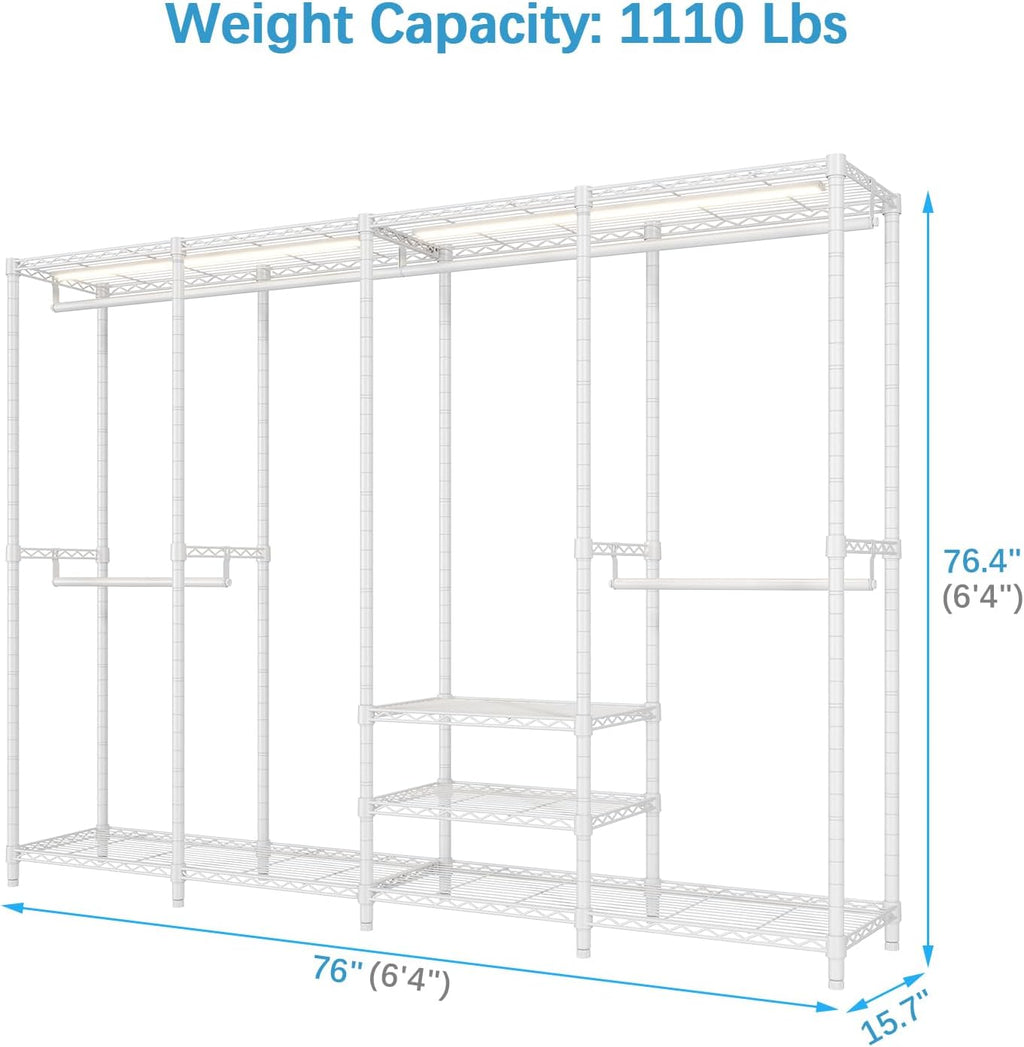 VIPEK V40L Clothes Rack With Dimmable LED Lights, 3000K Warm White, Heavy Duty Clothing Rack for Hanging Clothes Portable Closet Wardrobe Freestanding for Bedroom, Max Load 890lbs