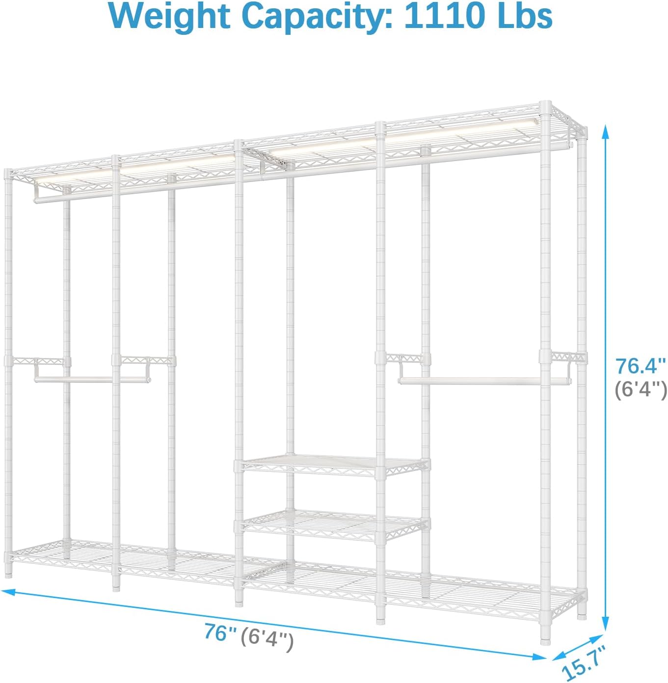 VIPEK V40L Clothes Rack With Dimmable LED Lights, 3000K Warm White, Heavy Duty Clothing Rack for Hanging Clothes Portable Closet Wardrobe Freestanding for Bedroom, Max Load 890lbs