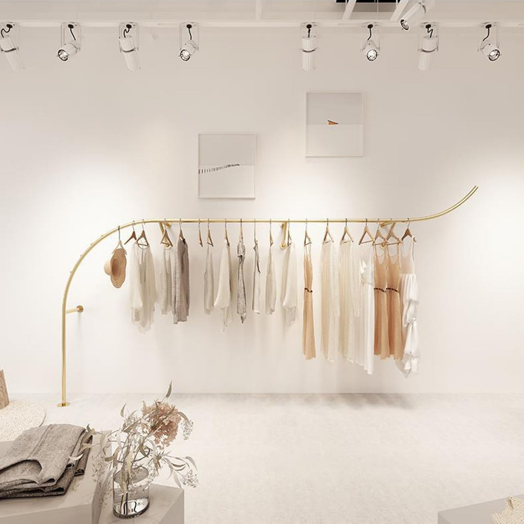 Gold Clothing Store Racks, Metal Garment Display Rack, Retail Boutique Wall Mount Display Fixtures, Heavy Duty Clothing Rack, Perfect for Retail Display,Closet Organization,250cm