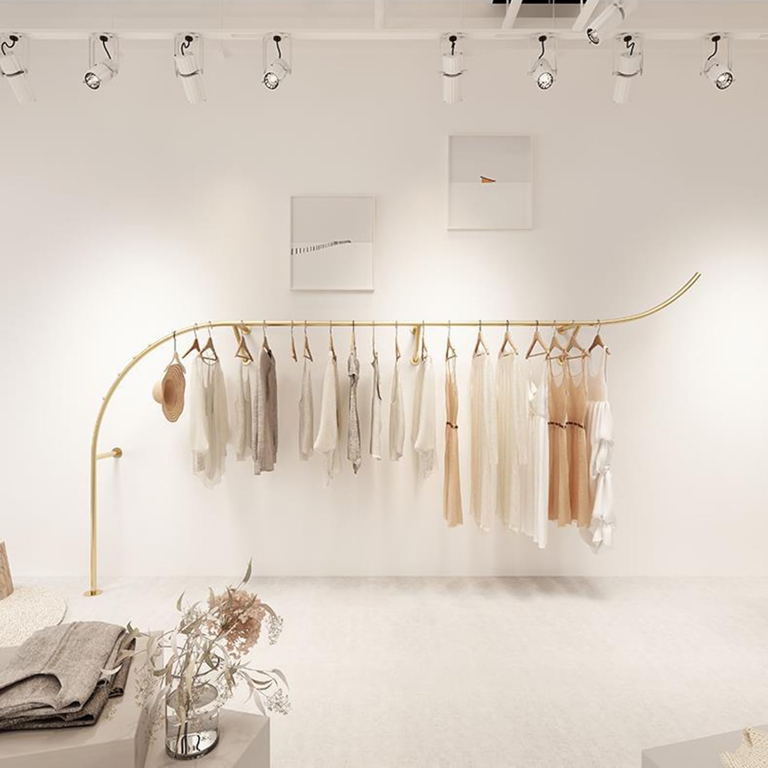 Gold Clothing Store Racks, Metal Garment Display Rack, Retail Boutique Wall Mount Display Fixtures, Heavy Duty Clothing Rack, Perfect for Retail Display,Closet Organization,250cm
