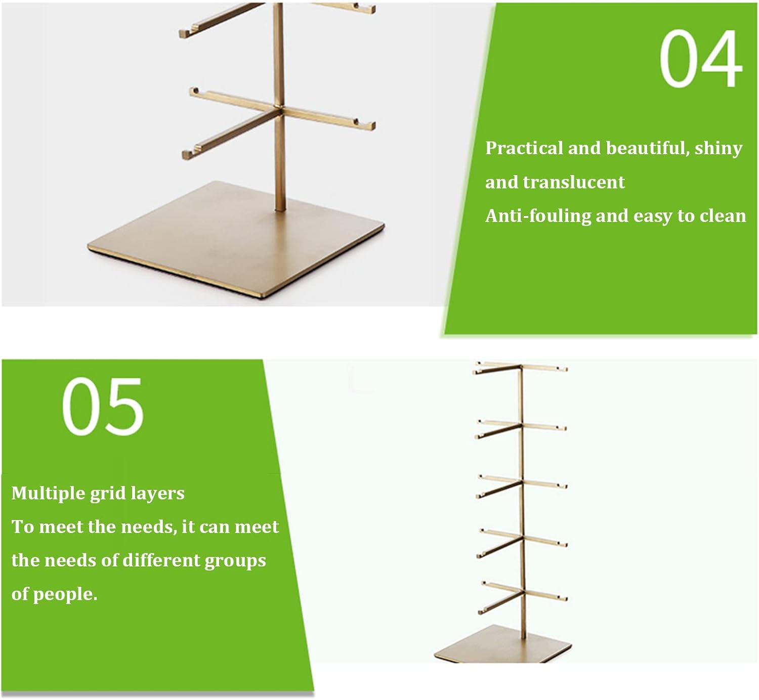 Metal Sunglasses Display Stand,5-Tier Retail Eyewear Holder Countertop Sunglass Organizer Shelf,Reading Glasse Holder Jewelry Tray (Gold 4th Floor)