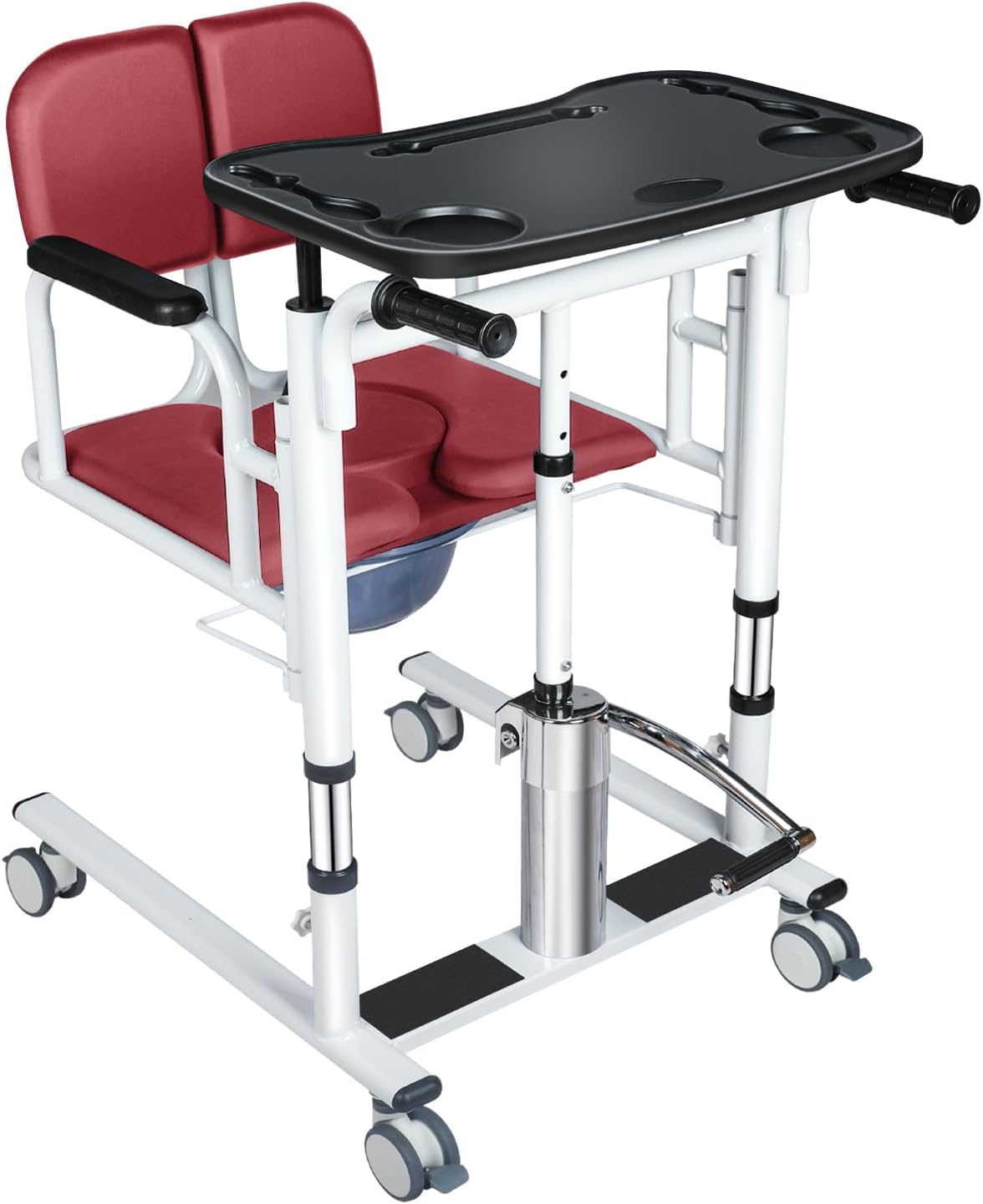 Patient Lift Transfer Chair - Heavy Duty Shower Commode Chair with Toilet Safety Frame (Dual A - Red)