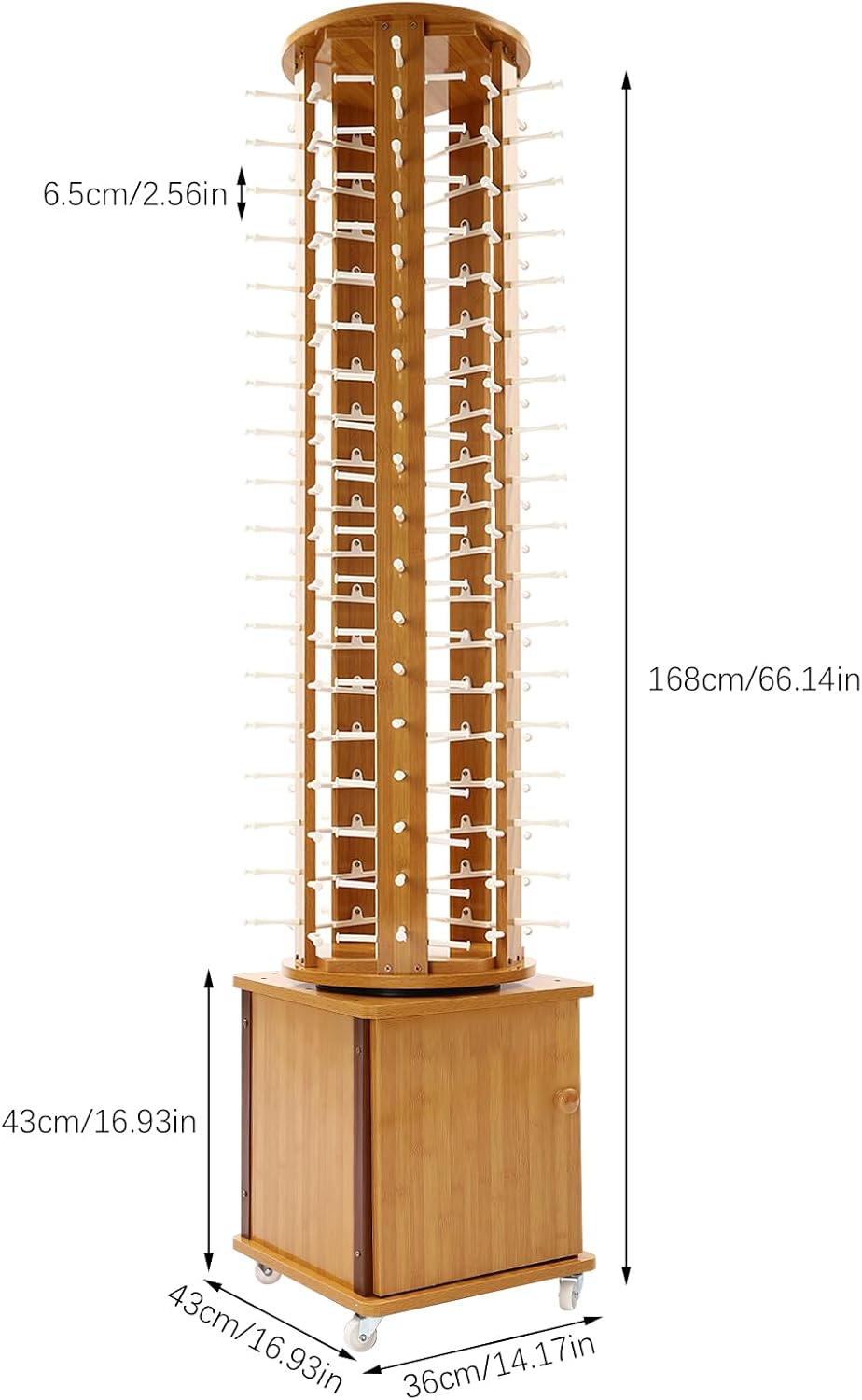 108 Pairs Wood Sunglass Display Rack with 4 Swivel Wheels, Floor-Standing Eyewear Storage Organizer, Commercial Glasses Hanging Rack (Light Brown)