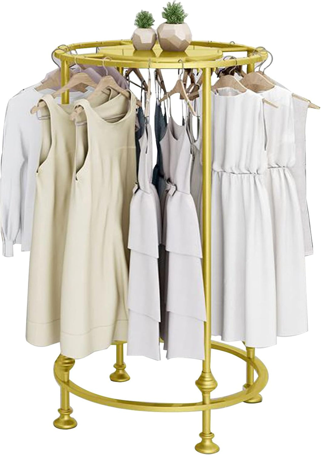 Round Garment Rack, Floor Standing Iron clothes Hanging Rack with Topper, Suitable for Large Shopping Malls Retail, Clothes Boutique Display Laundry Rooms Multi-Purpose Hanging (GOLD)