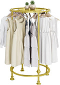 Round Garment Rack, Floor Standing Iron clothes Hanging Rack with Topper, Suitable for Large Shopping Malls Retail, Clothes Boutique Display Laundry Rooms Multi-Purpose Hanging (GOLD)