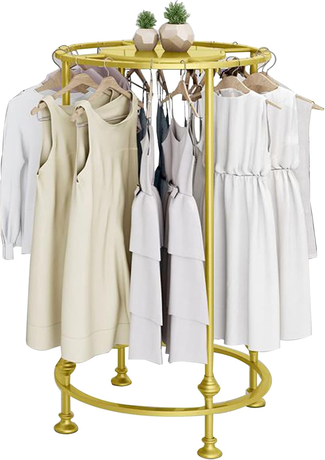 Round Garment Rack, Floor Standing Iron clothes Hanging Rack with Topper, Suitable for Large Shopping Malls Retail, Clothes Boutique Display Laundry Rooms Multi-Purpose Hanging (GOLD)