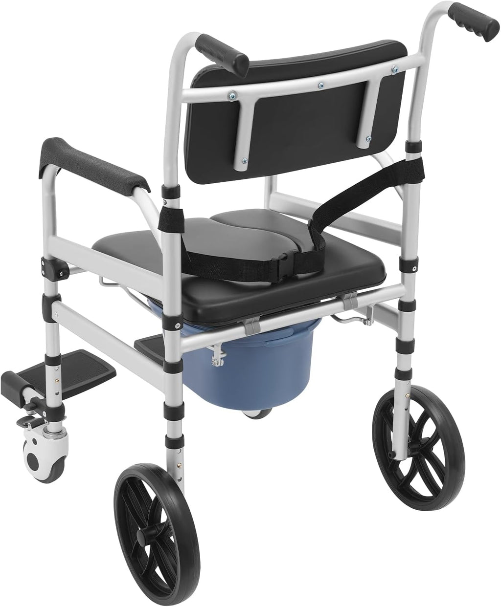 Foldable Shower Chair, Shower Wheelchair with Lockable Wheels Rolling Bedside Commode for Toilet with Height Adjustable & Sponge Padded Seat for Elderly and Disabled Support 330lbs (U-S)