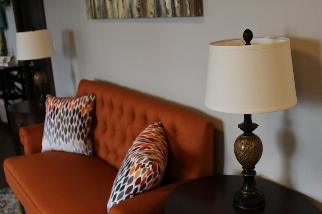 FenchelShades.com Set of 2 Lampshades 10' Top Diameter x 12' Bottom Diameter x 8' Slant Height with Washer (Spider) Attachment. Attaches to Lamps with an existing Harp (not included) (Linen Snow)