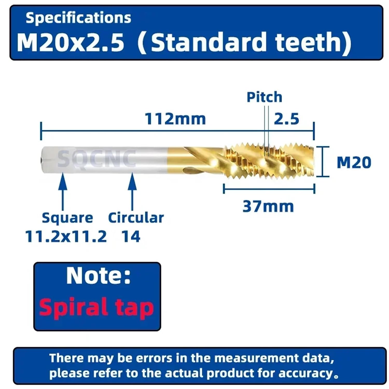 HSS Titanium Shank Spiral Point Screw Tap Machine Thread Tap and Dies Metric Tap for Metalworking Tools M3-M16(HSS M20x2.5)
